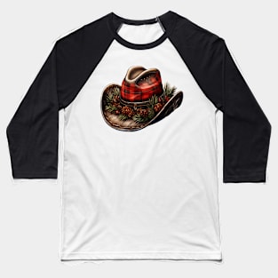 Watercolor Western Christmas Hat Baseball T-Shirt